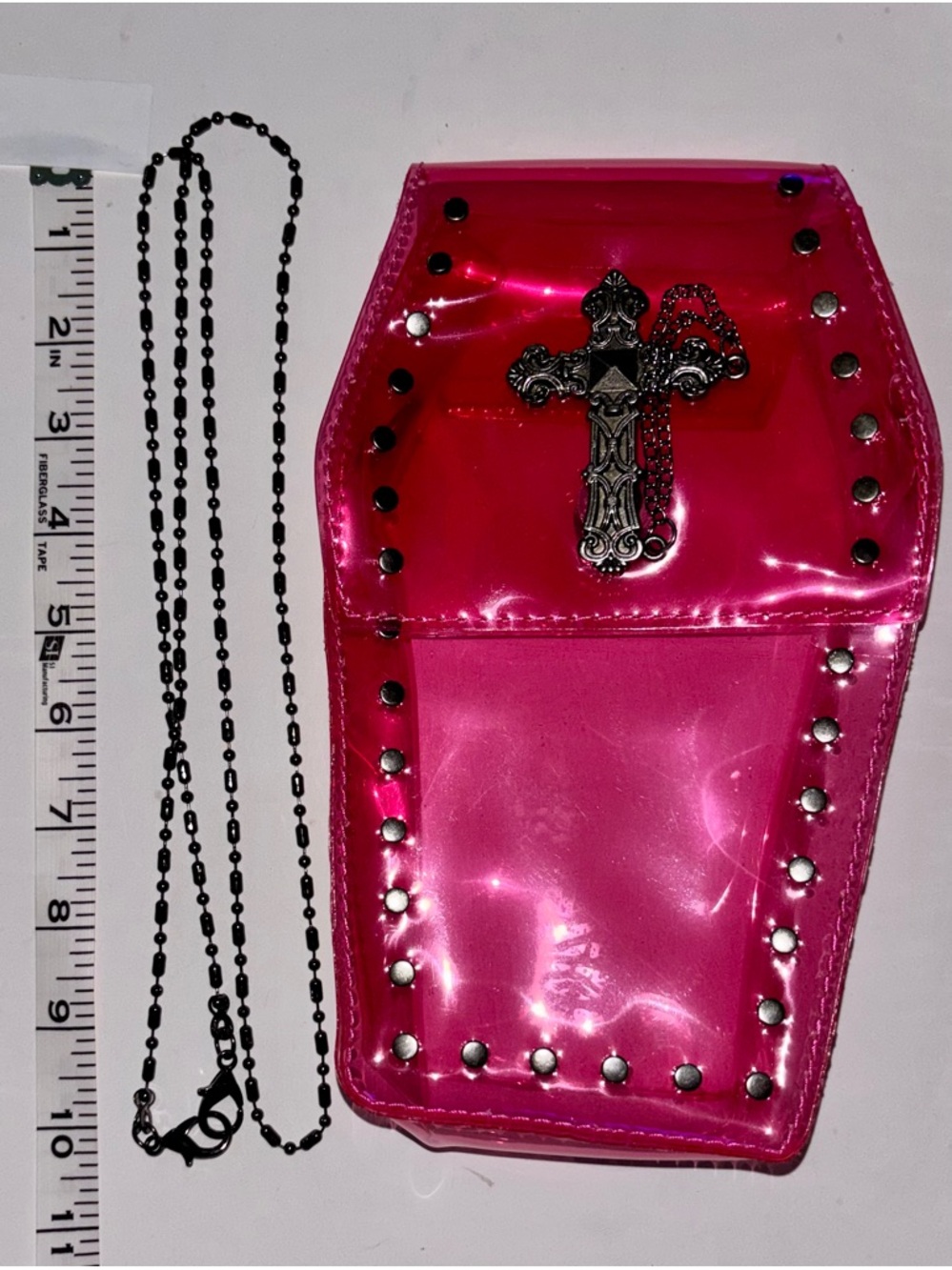 Hot Pink Cross-Embellished Coffin Crossbody Purse With Strap - No Keychains